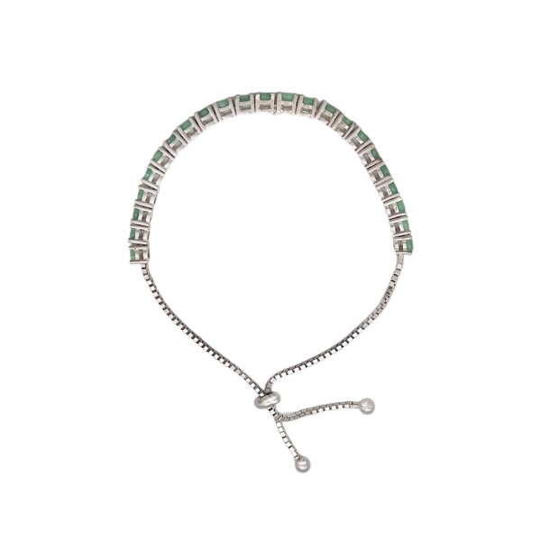 Pulsera circulos-Plata 925-Piedra raíz de esmeralda-PU3017 conpiedra