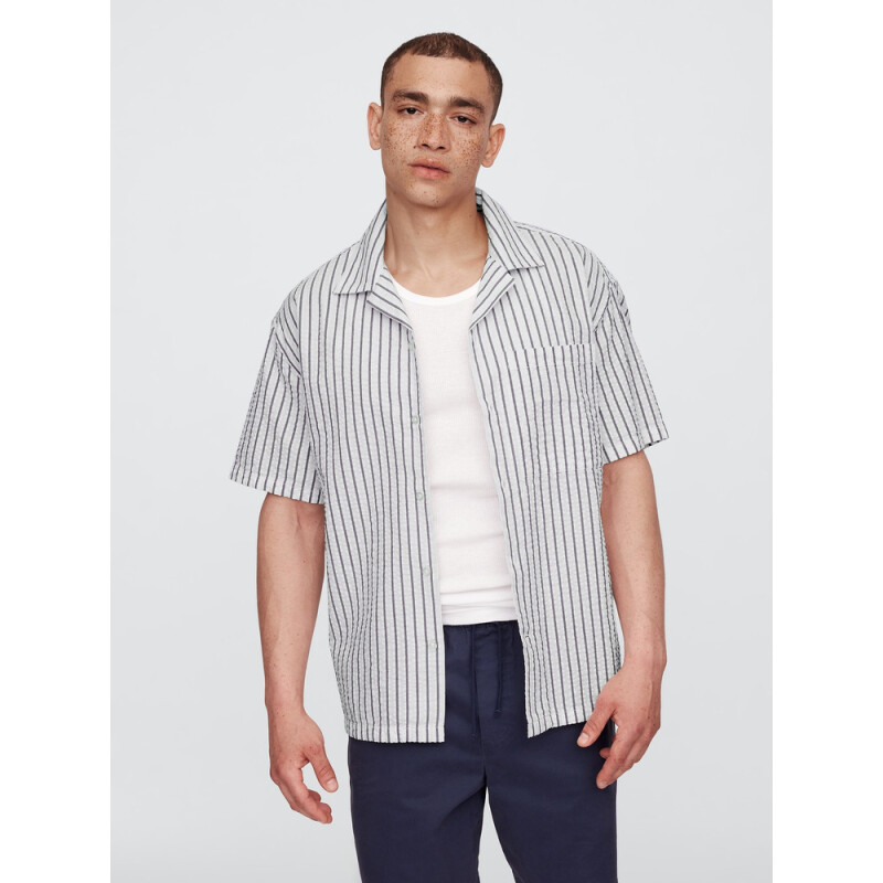 V-SS BOXY SEERSUCKER WHITE NAVY STRIPE