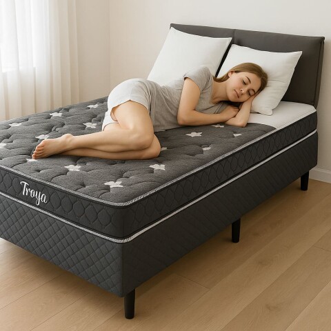 Conjunto Sommier TROYA | Plaza y Media + Box | Espuma | 190x110x50 cm | Soporta 150 Kg Conjunto Sommier TROYA | Plaza y Media + Box | Espuma | 190x110x50 cm | Soporta 150 Kg