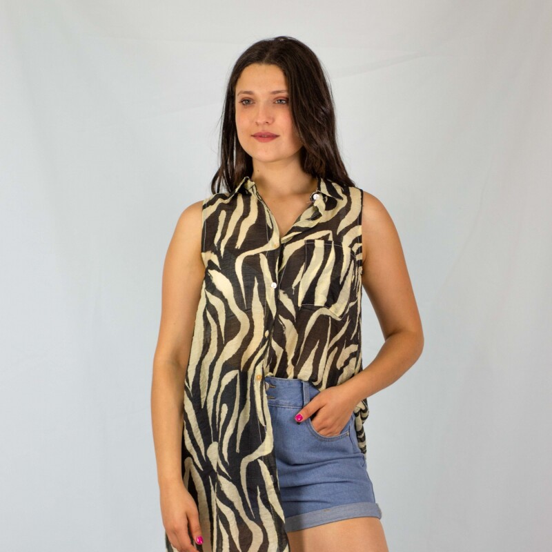 Camisa Sin Manga Animal Print -Flower Black