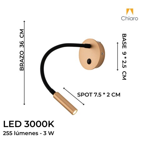 Portátil led de pared con SPOT móvil y brazo flexible DORADA