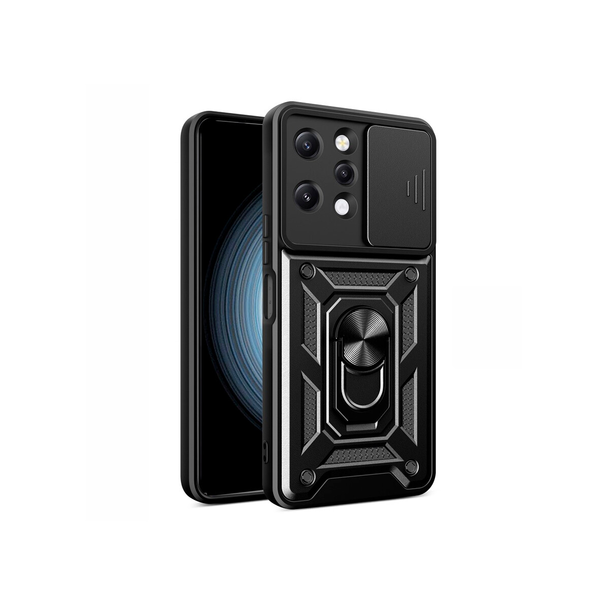 Protector Xiaomi Redmi 12 con cubre cámara y anillo color negro 