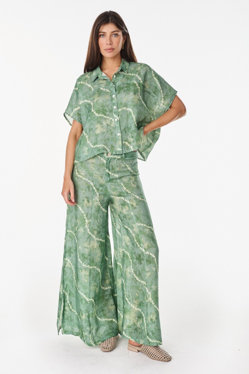 Pantalon Cuarzo Lino Estampa Verde