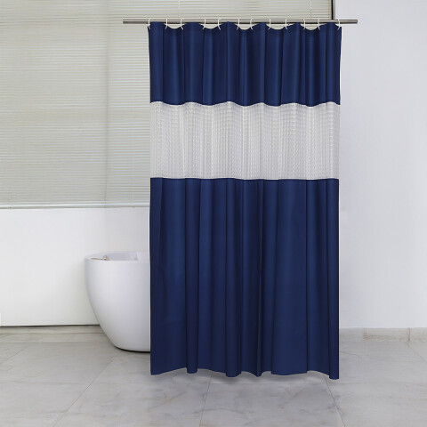 Cortina Baño con Transparencia Bukara con Argollas 180 x 180 cm AZUL MARINO