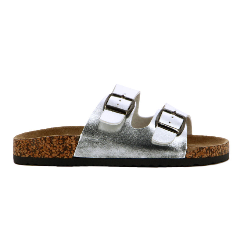 Sandalias Mujer Darkness Con Dos Tiras Y Hebillas Plateado