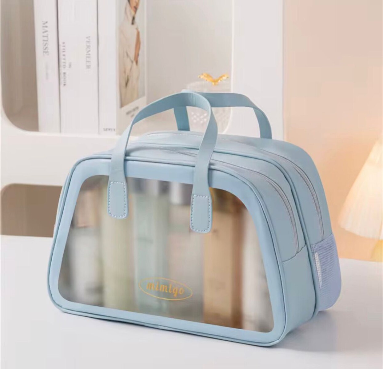 Neceser de Viaje Organizador Impermeable con Compartimentos _ Ideal Porta Cosméticos y/o Artículos de Baño - Celeste 