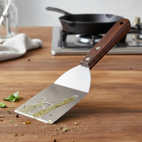 Espátula acero inoxidable mango madera MARRON OSCURO