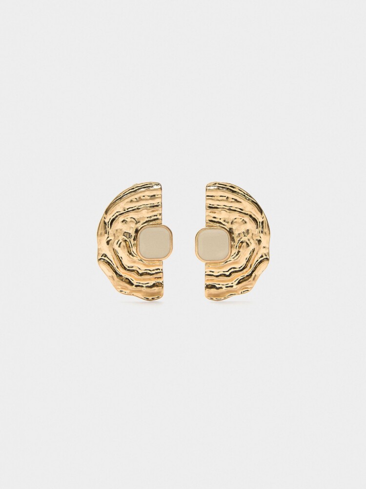 Pendientes Con Resina Efecto Martillado beige