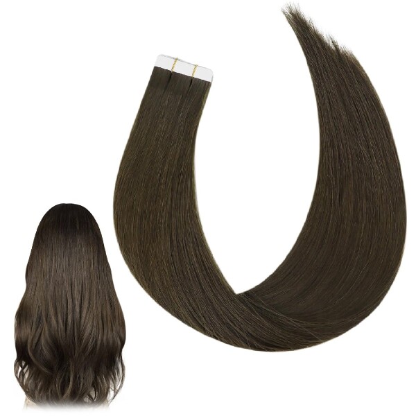 Extensiones Adhesivas Cabello Pelo Natural 20ud 60cm Largo Color Variante Castaño