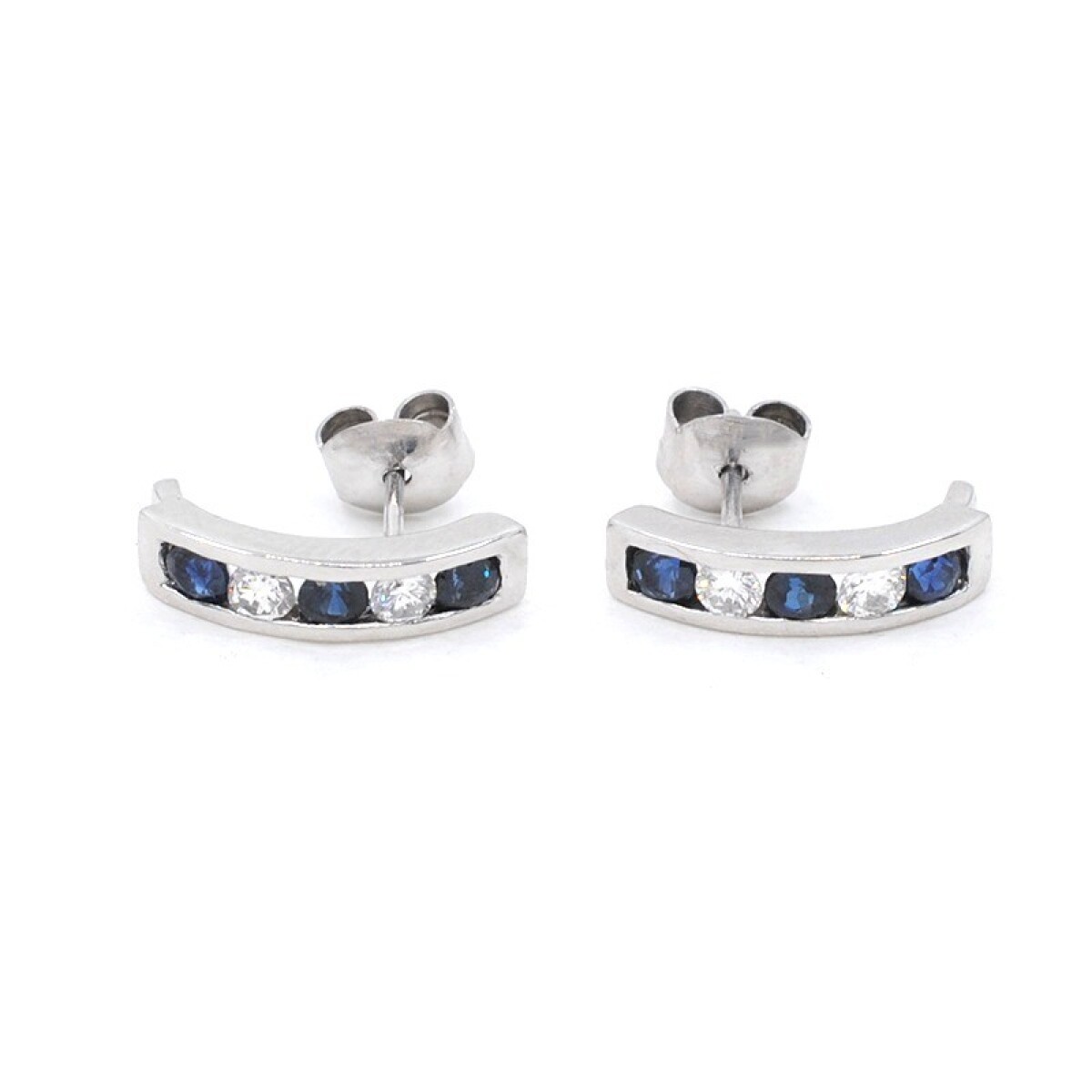 Caravanas En Oro 18K Blanco, Brillantes Y Zafiros 