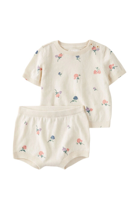 Set dos piezas de algodón orgánico, short y remera diseño floral Sin color