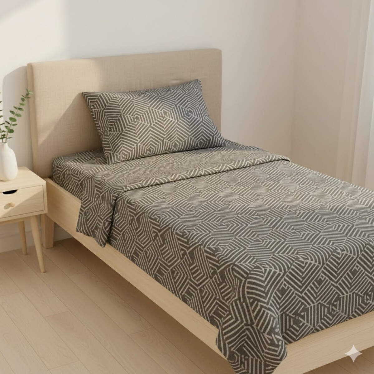 Juego De Sabanas 1 Plaza Sommier Toque Algodón Gris - Geométrica 