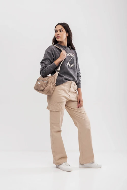 Pantalón cargo de gabardina Beige