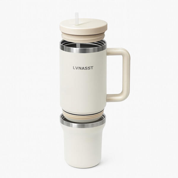 Vaso Térmico Acero inoxidable Doble 890ml + 295ml C/pajita Color Blanco