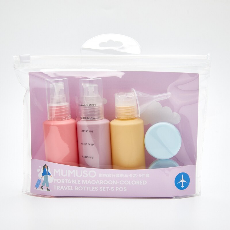 SET DE BOTELLAS DE VIAJE PORTÁTILES COLOR MACARRÓN-5 PIEZAS SET DE BOTELLAS DE VIAJE PORTÁTILES COLOR MACARRÓN-5 PIEZAS