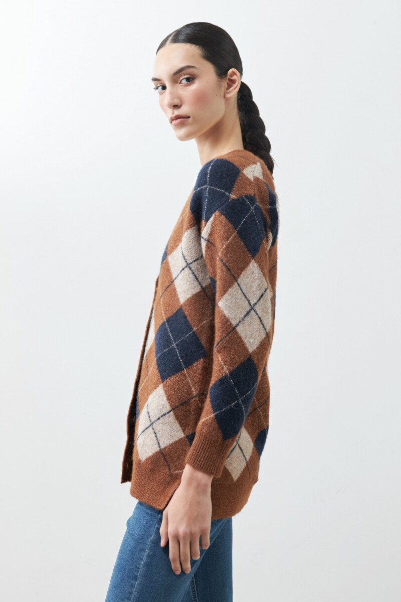 Cardigan con jacquard rombos azul marino