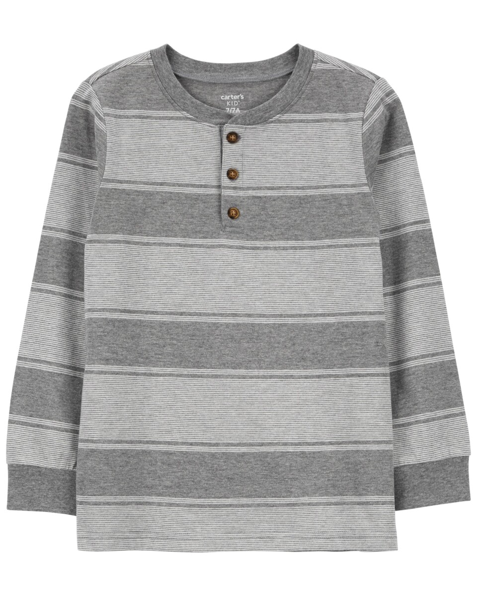 Remera henley de algodón, gris. Talles 6-8 