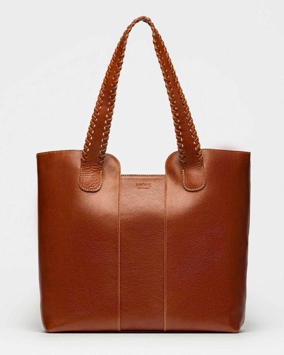 Shopper The Braided en cuero vegetal liso - Cuoio 