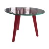 Mesa lateral baja roja. Tapa de vidrio - Producto con detalles. Mesa lateral baja roja. Tapa de vidrio - Producto con detalles.