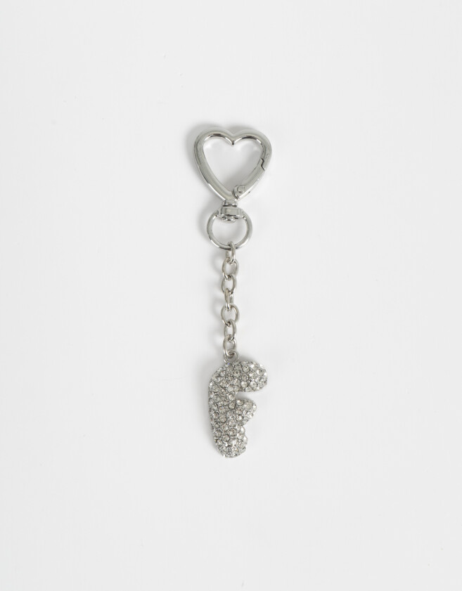 Llavero Glitter Llavero Y Charm Dije Letra "f" Strass - Plateado