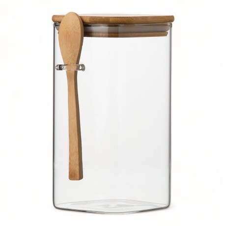 Recipiente Hermetico Vidrio Tapa Bamboo Cuchara 2000 Ml Sin Color