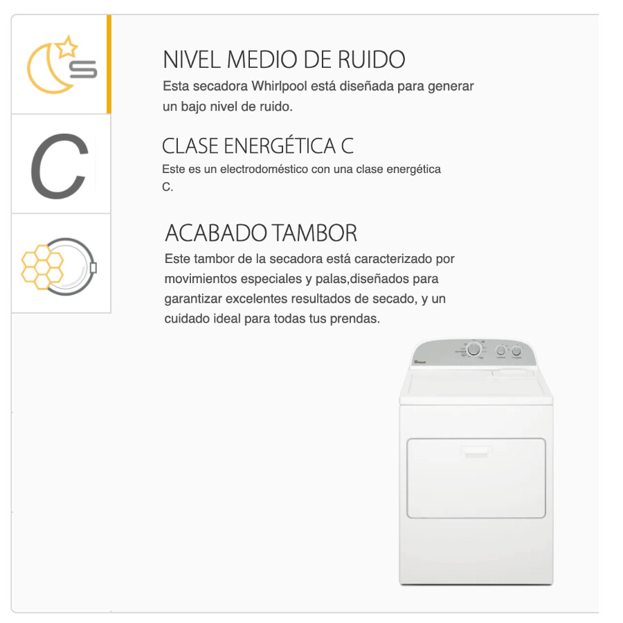 Secarropas a Gas Natural 15 Kg Whirlpool 3DWGD4815FW