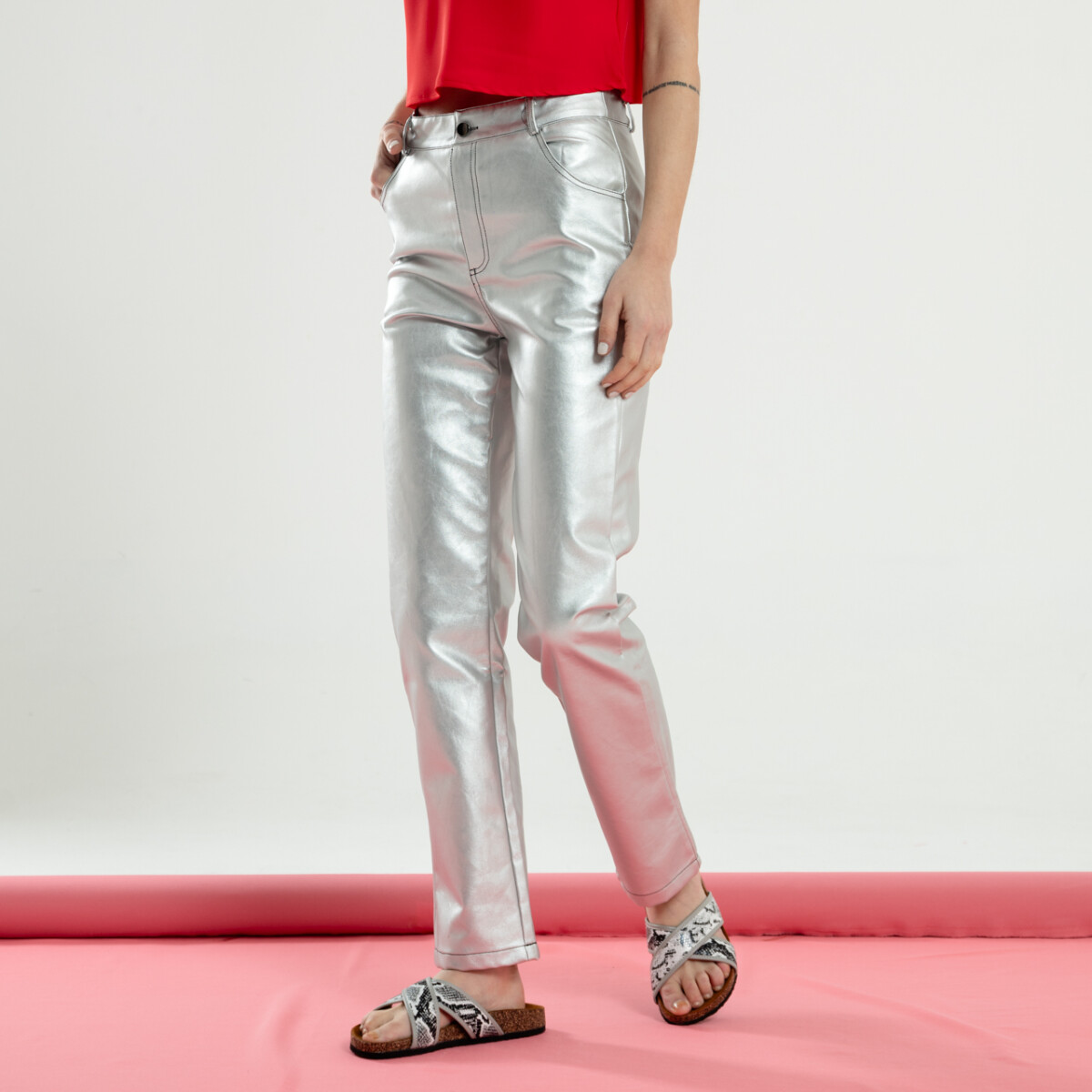 PANTALON PU TATIANA - PLATEADO 