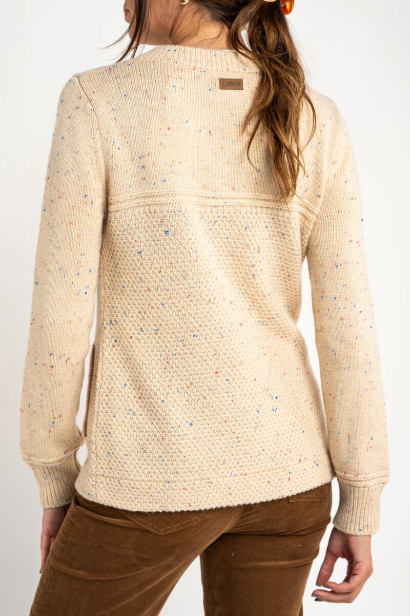 Cardigan Broches Bouttonne Beige Melange