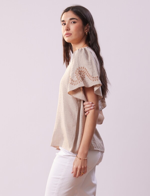 Blusa Manga Bordado BEIGE
