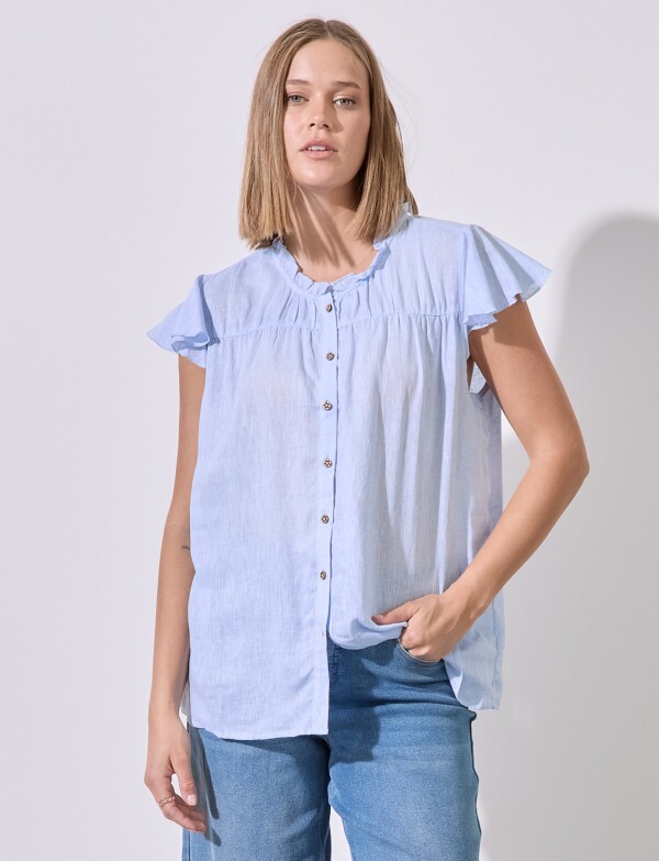 Blusa Lino Frunces CELESTE