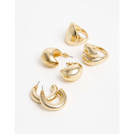 Set Anillos Y Argollas Metal Dorado