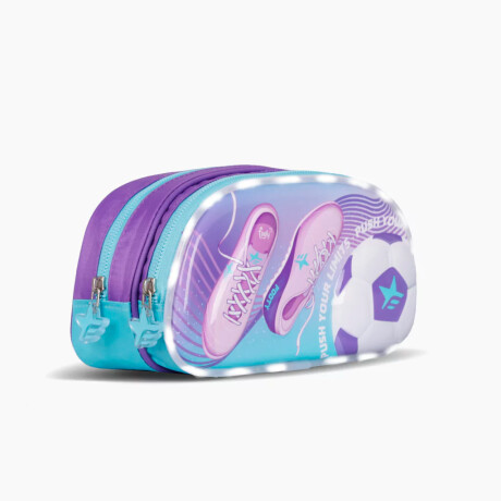 Cartuchera Footy Botines Con Luz, Doble Cierre Violeta