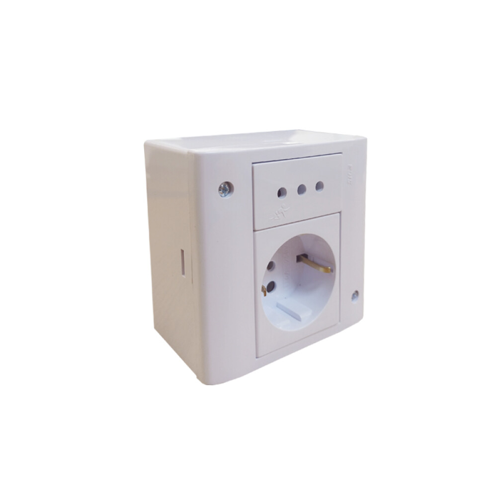 Caja d/3 módulos: toma schuko + (2P+T) blanco puro ELE07684
