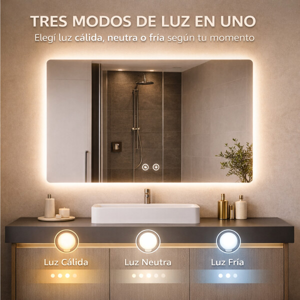 Espejo Rectangular Con Led Baño Led11 60 X 80 Desempañador ESPEJO RECTANGULAR LED11 60X80
