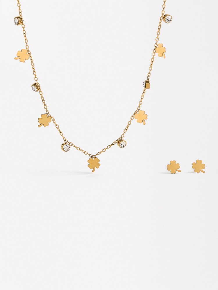 Set De Collar Con Pendientes Trébol - Acero Inoxidable dorado