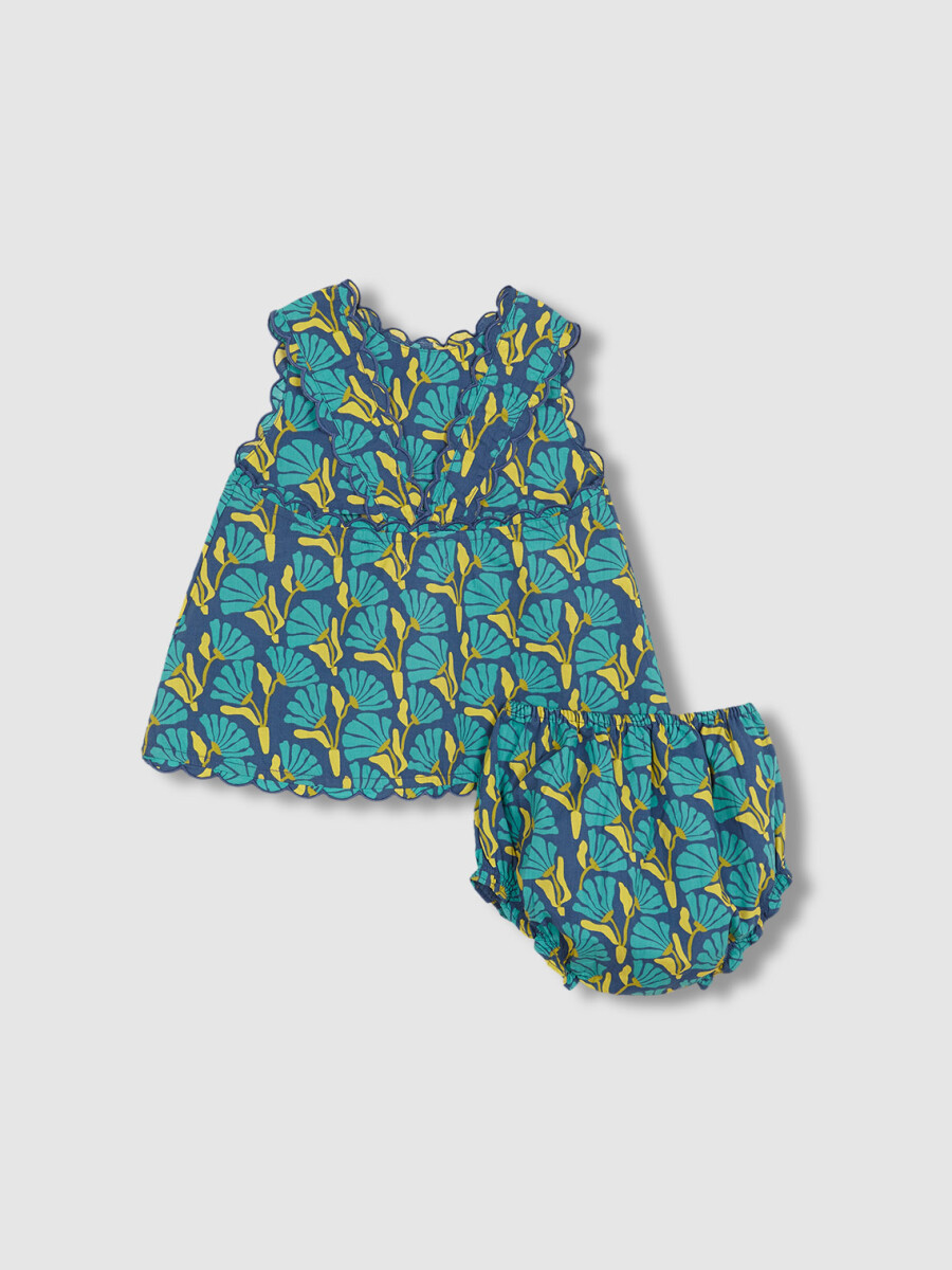 Vestido De Flores Con Lazo Azul