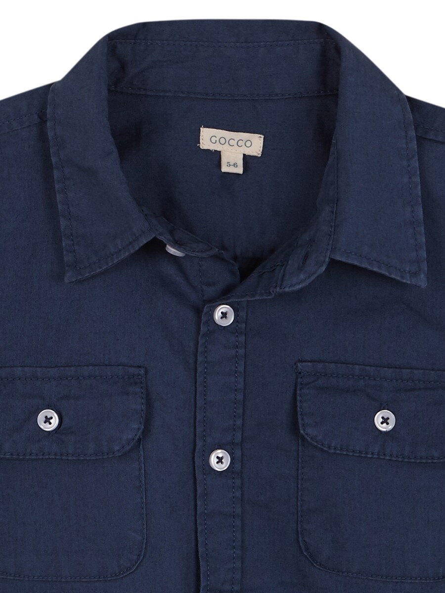 Camisa Con Bolsillos Azul Medio Oscuro