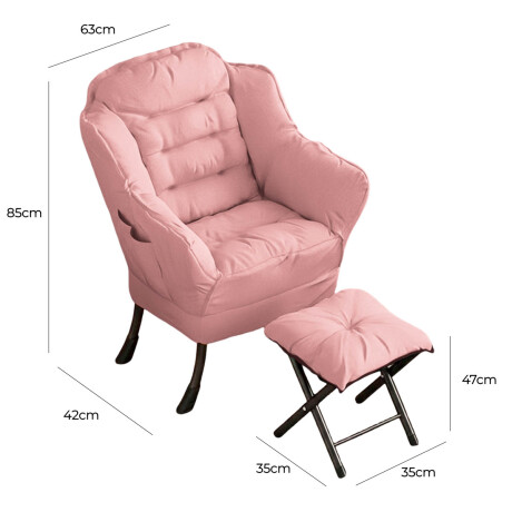 Silla Sillón Butaca Lazy Con Posapie Otomano Bolsillo Rosa