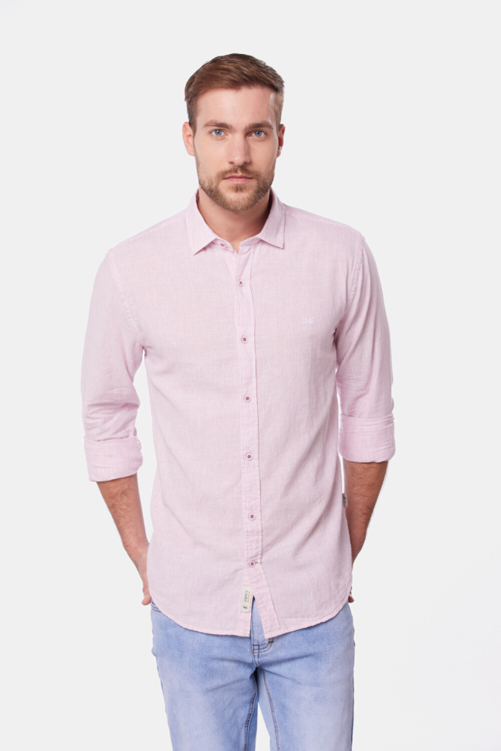 CAMISA DE LINO RAYADA Rosa