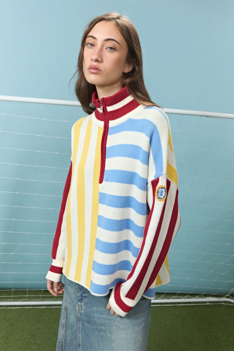 PREVENTA Sweater de algodón rayado multicolor