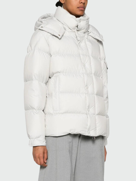 Moncler - Campera rellena de plumas con capucha desmontable, Maya Gris