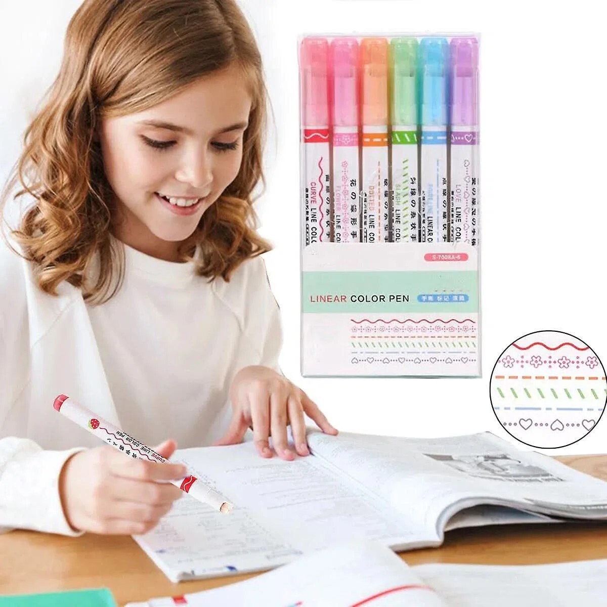 SET DE 6 MARCADORES CON PUNTA Y RODILLO DISEÑOS VARIADOS 7*13.5CM 