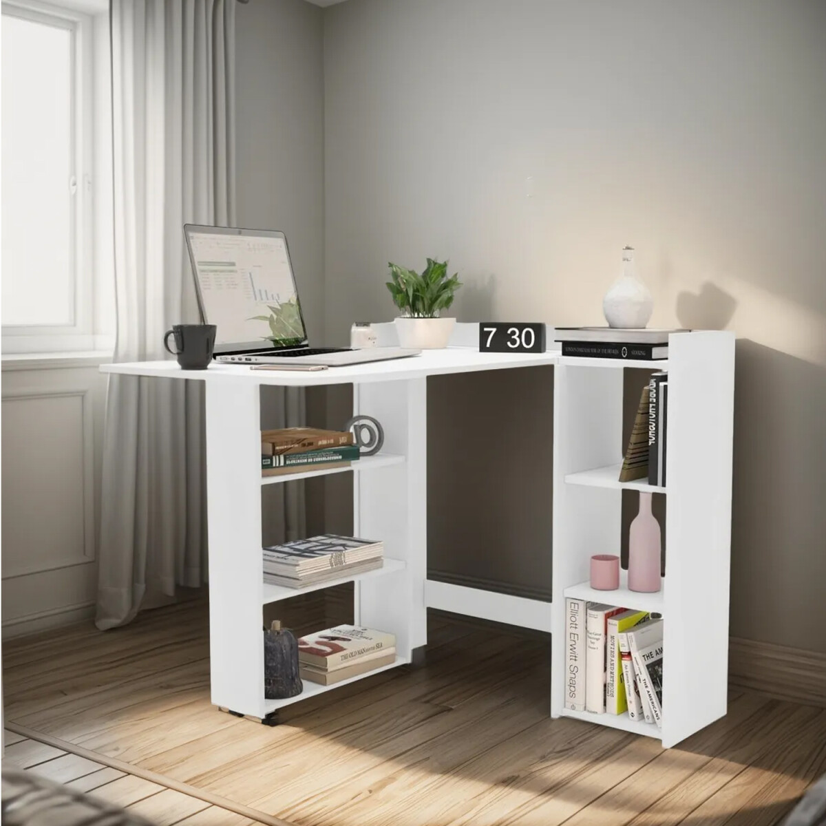 Escritorio Esquinero Plegable Estantes Estantería - ESCRITORIO ESQUINERO REBATIBLE C/ESTANTE 