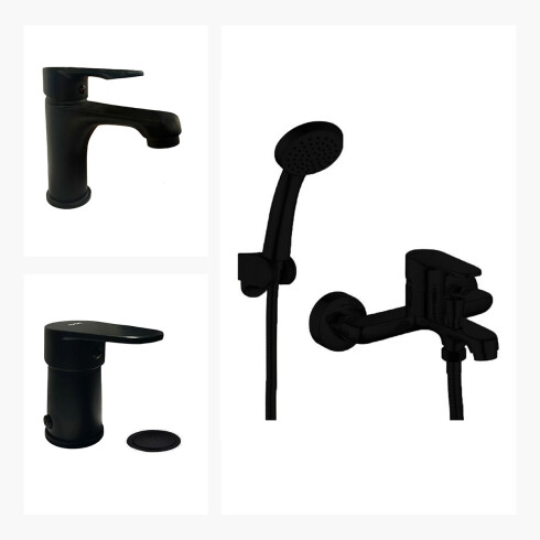 Juego Grifería Ducha Exterior Y Ducha Higiénica NEGRO