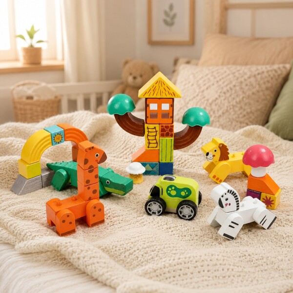 Juego Bloques Jungla Encastre Madera Animales Top Bright Naranja 1
