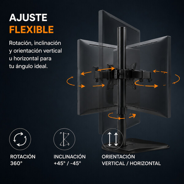 Soporte Monitor Brateck Base 17"-32" Ergonomico Ajustable Color Negro