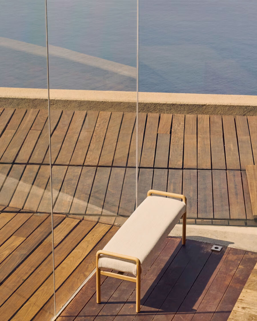 Banco desenfundable Macaret madera maciza de roble acabado natural 120cm FSC Mix Credit