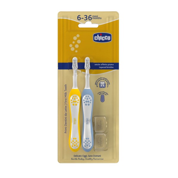 pack x2 cepillo dental chicco 6-36M celeste amarillo
