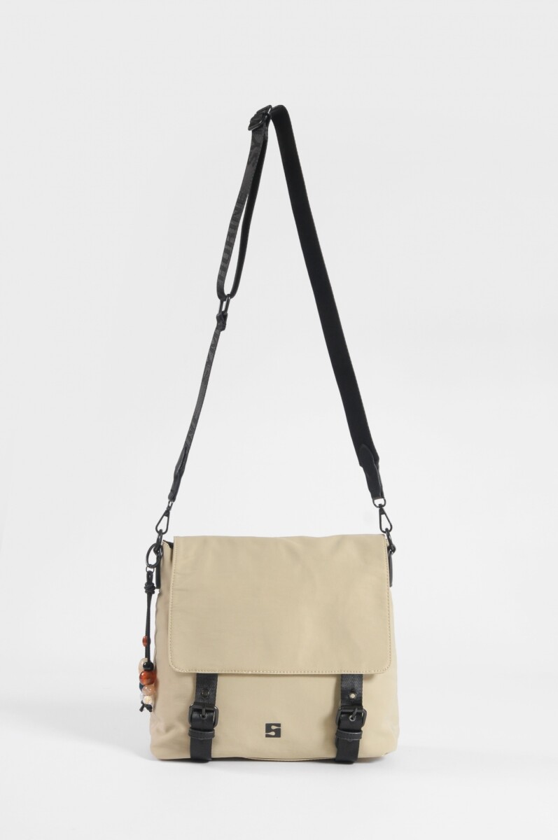 Bandolera con tapa y hebillas - beige 