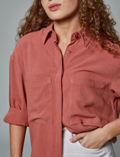 Camisa lino oversize ladrillo